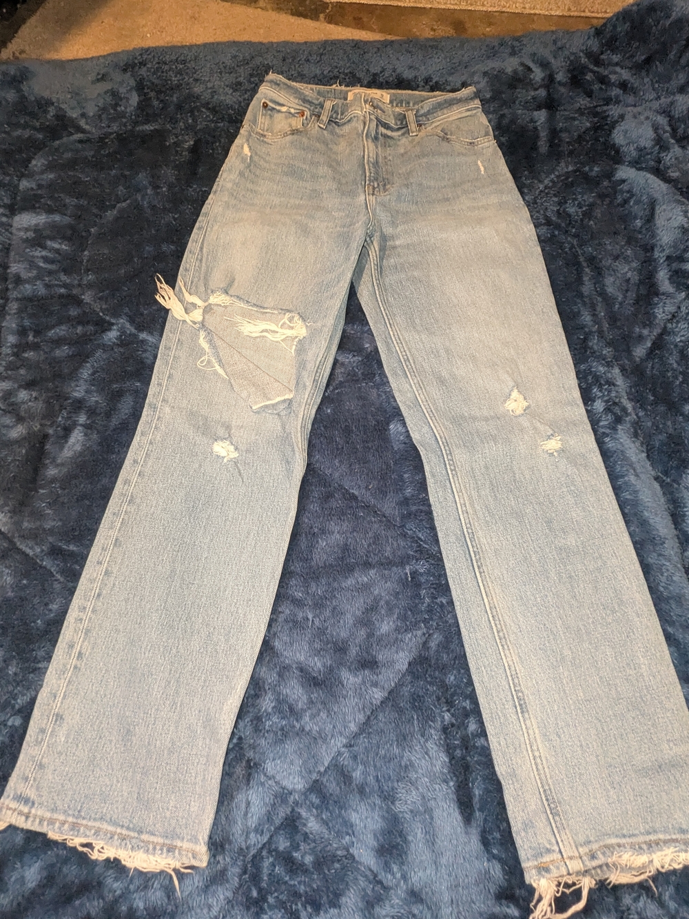 Abercrombie & Fitch Light Blue Distressed Straight-Leg Jeans